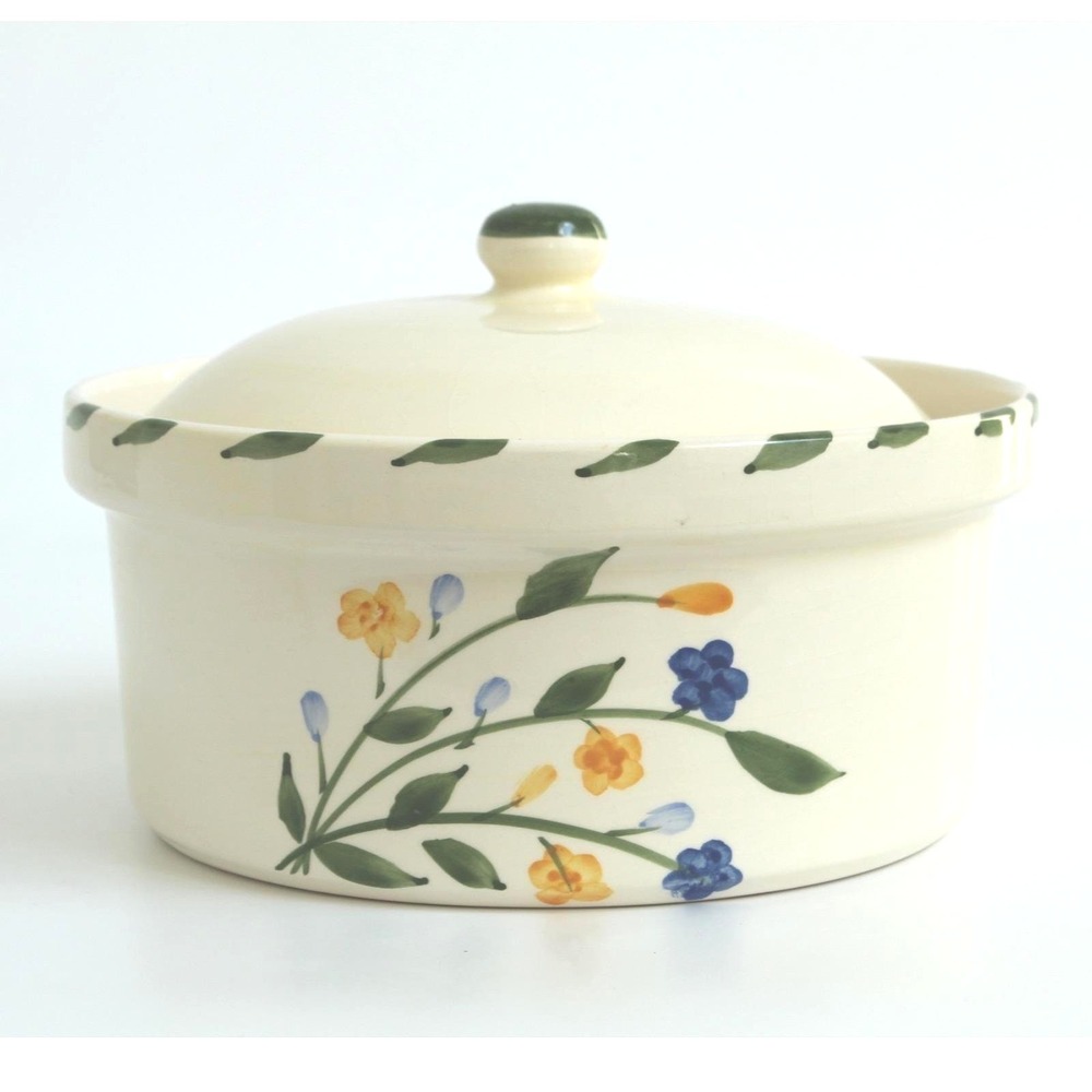 Williams-Sonoma Floral Ceramic Round Casserole Dish with Lid Made in Portugal